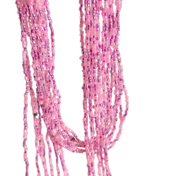 48" Long Pink Seed Bead Necklace Boho Multistrand India Handmade Jewelry NEW - Picture 9 of 9
